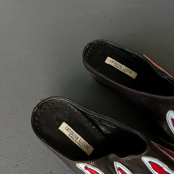 Vintage Genuine Leather Flame Mules Western Boot - Picture 3 of 5